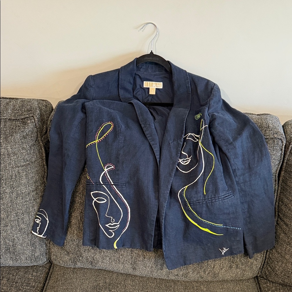 Michael Kors Navy Blazer with Artistic Embroidery